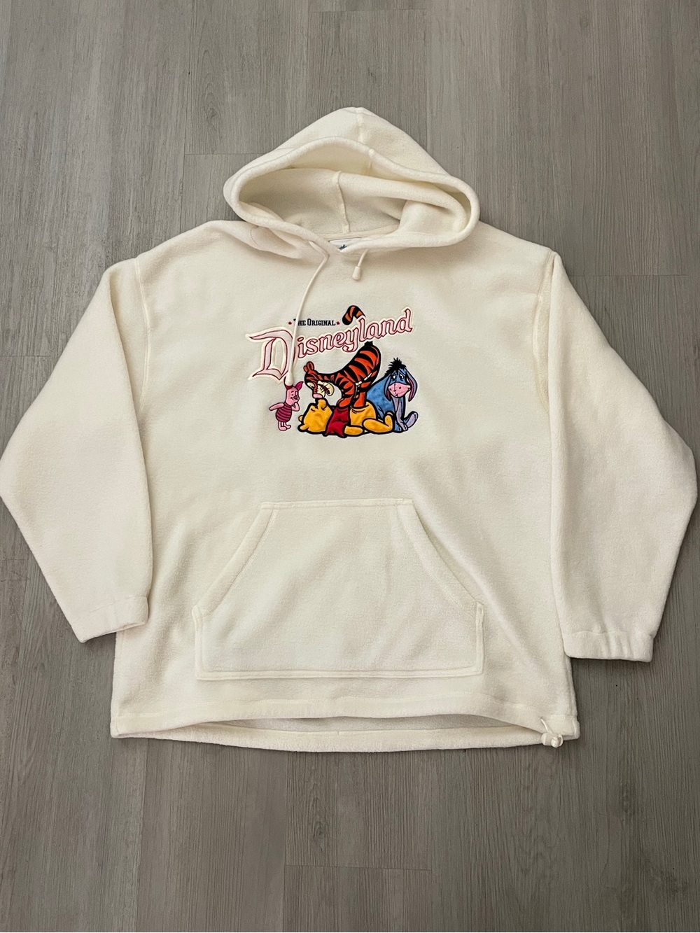 Y2K Disneyland Cream Plush Fleece Hoodie with Winnie the Pooh Characters Size L